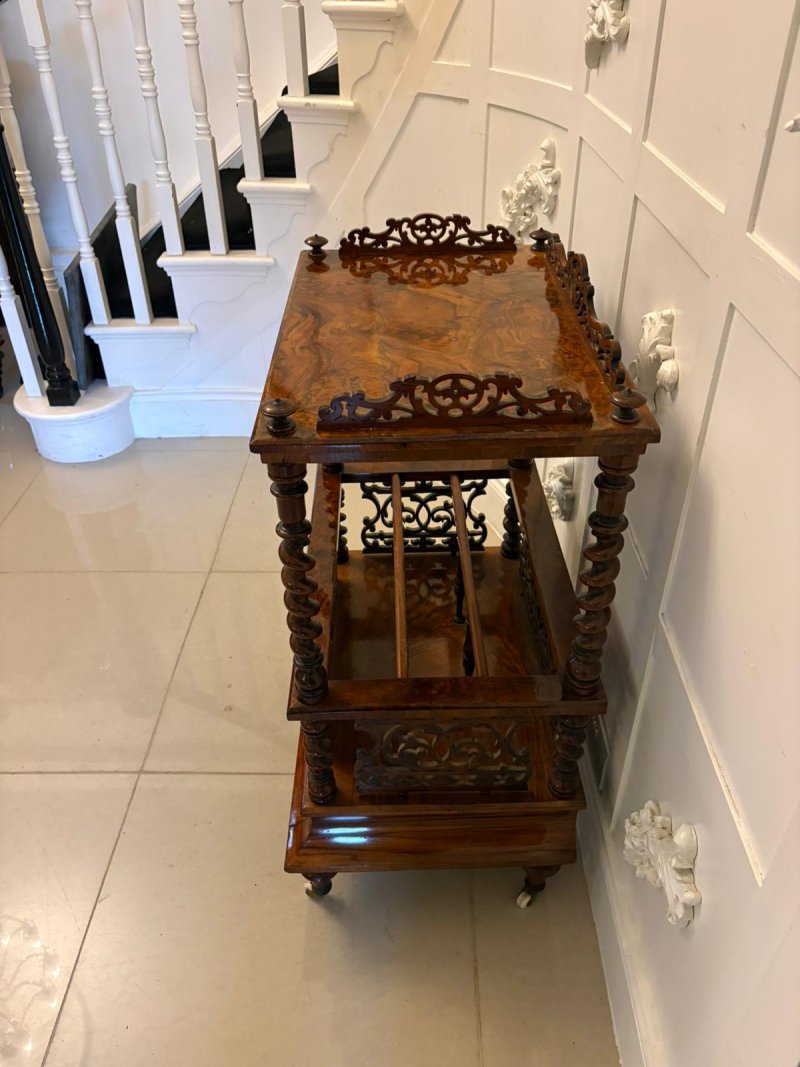 Antique Victorian Burr Walnut Canterbury Magazine Rack / Occasional Table - Image 3